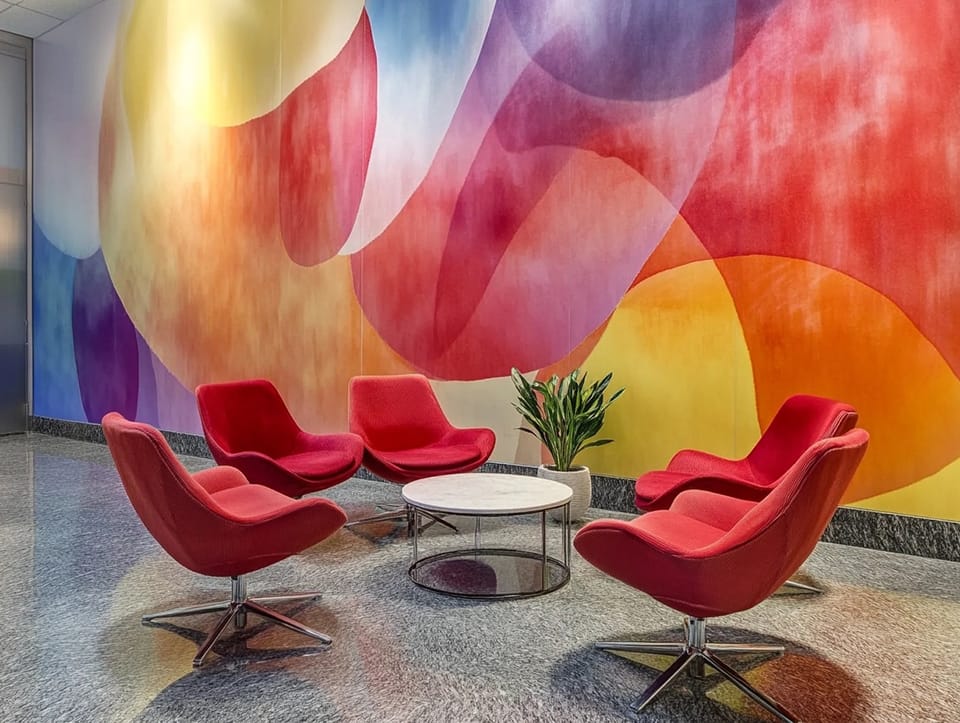 Commercial wallpaper installations in healthcare, corporate, educational, and cultural environments