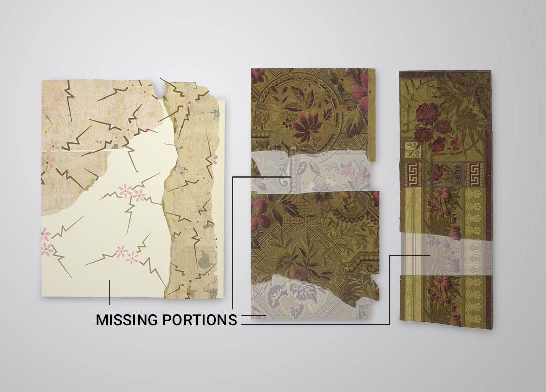 Scanning surviving fragments and rebuilding the missing motifs of Glenmore's 1882 wallpaper