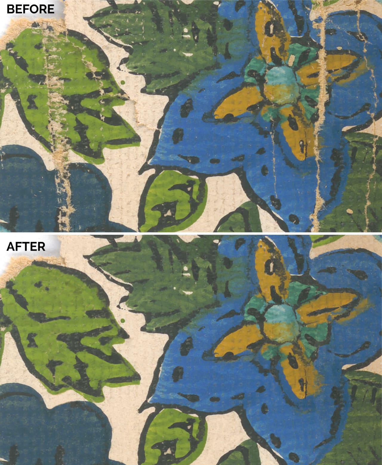 Close up before and after of cleanup in photoshop